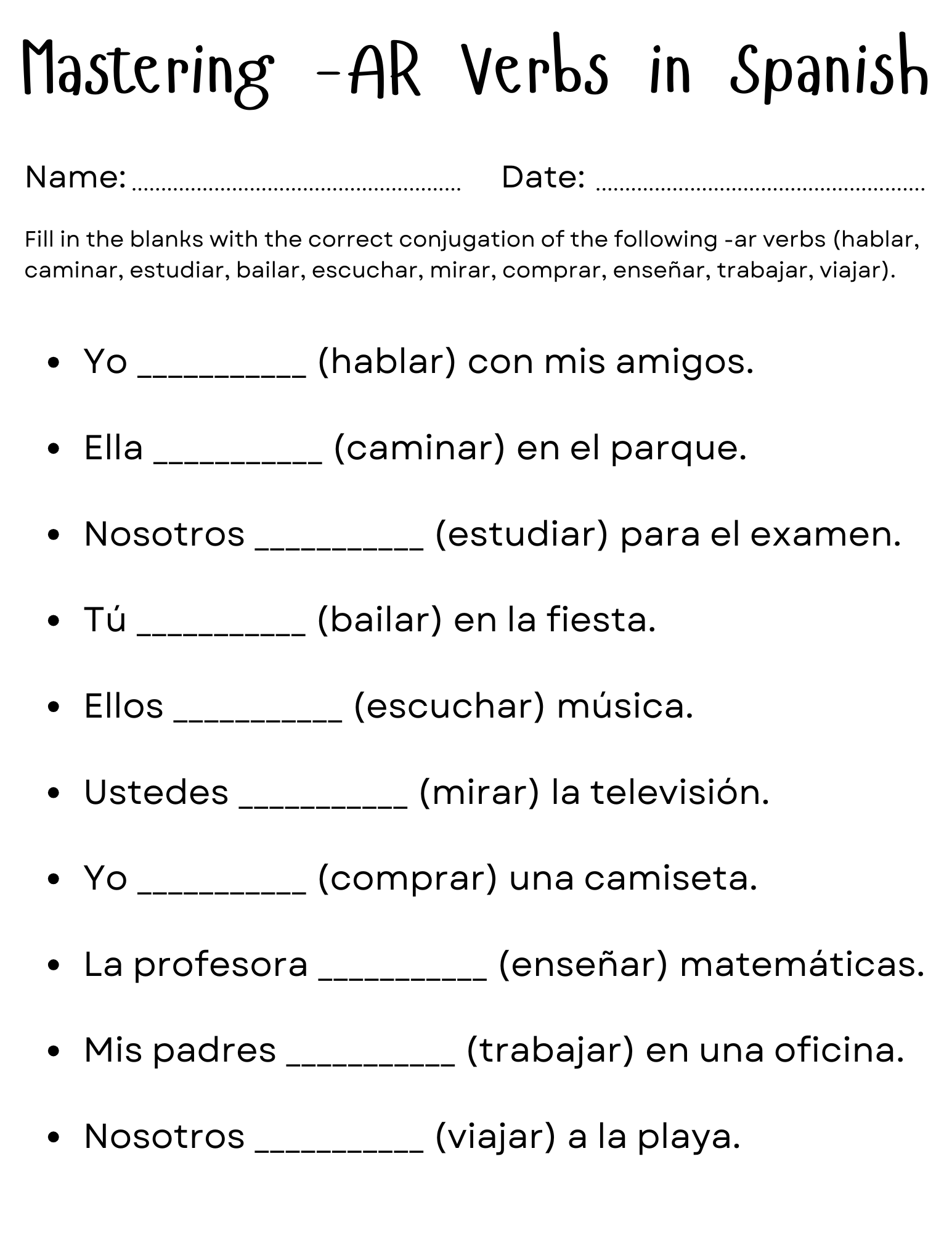 Ar Verbs In Spanish Sentences Worksheet Conjugating AR Verbs In Spanish Teaching Resources Ar Verbs In Spanish Sentences Worksheet Conjugating AR Verbs In Spanish Teaching Resources