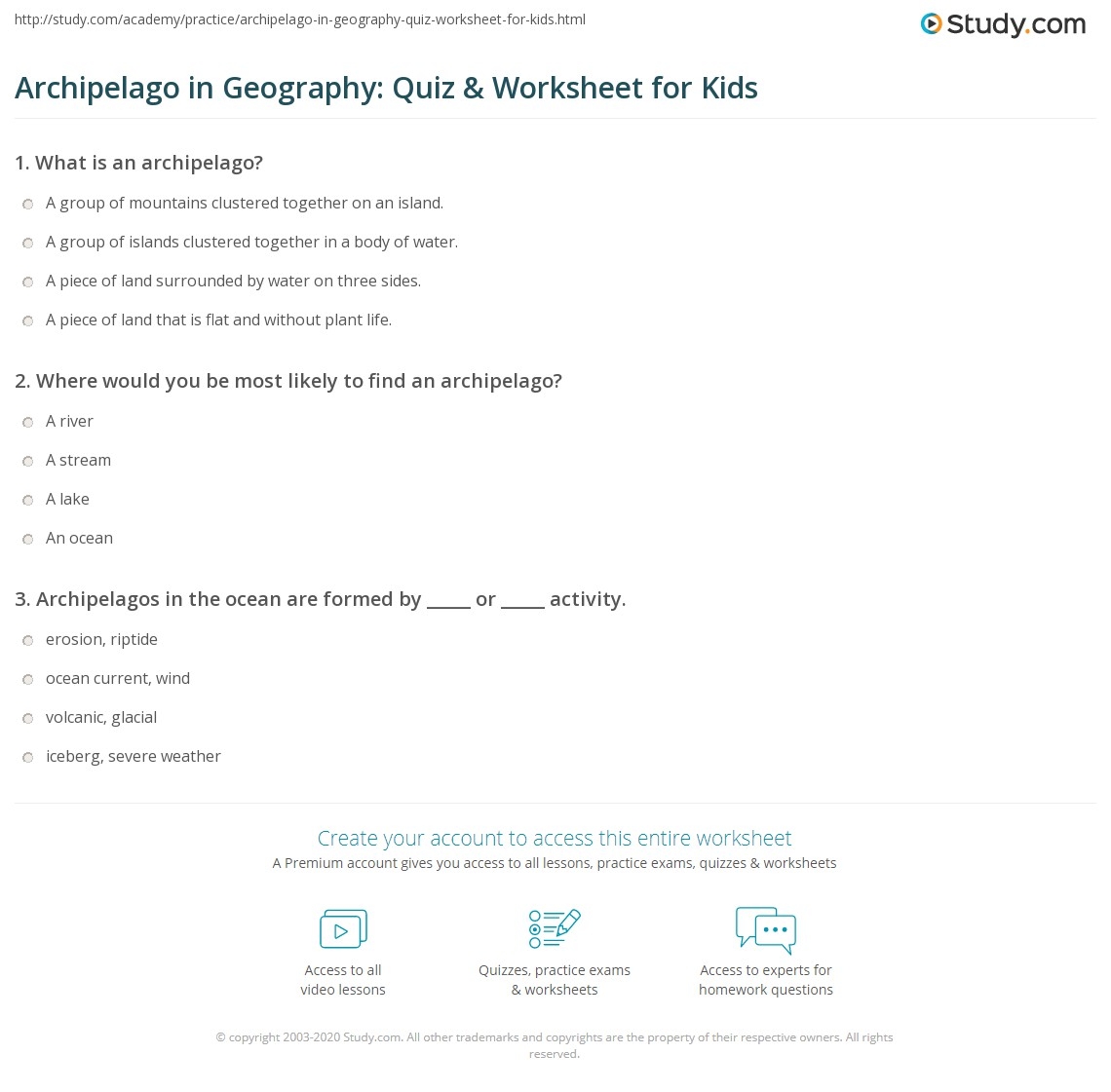 Archipelago In Geography Quiz Worksheet For Kids Study