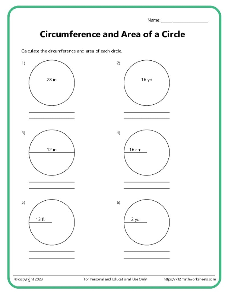 Area And Circumference Of Circles K12 Math Worksheets Area And Circumference Of Circles K12 Math Worksheets