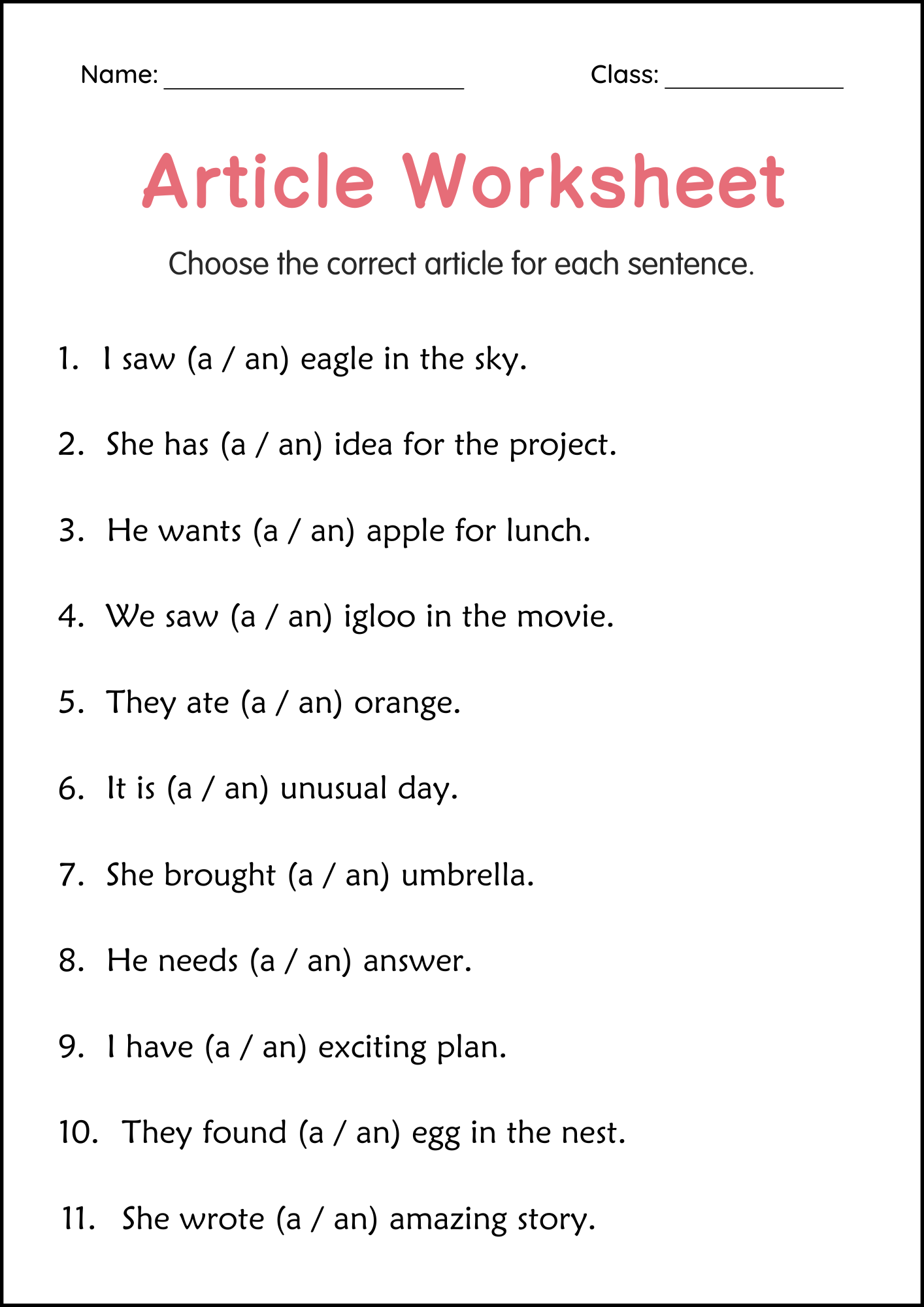 Articles A And An Grammar Worksheets For Grade 1 2 3 Made By Teachers Sentence Structure Worksheets Sentence Building Worksheets