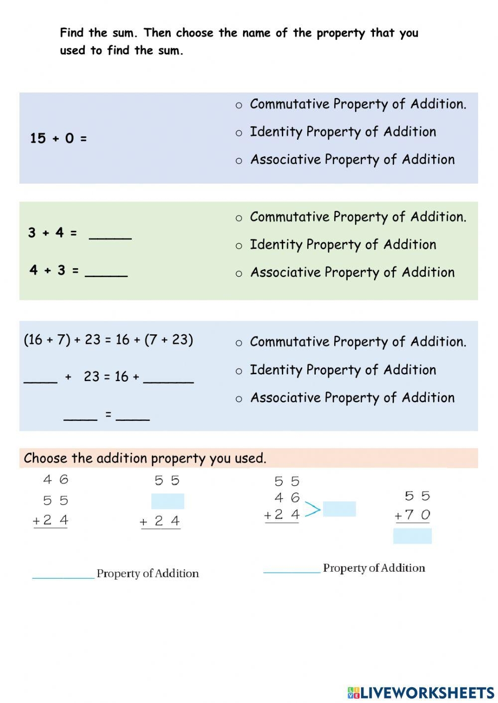 Associative Identity And Commutative Property Of Addition Worksheets Library