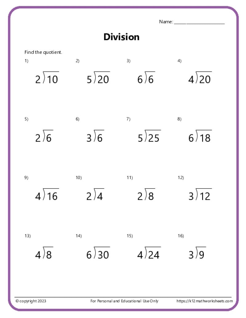 Basic Division Worksheets Basic Division Worksheets