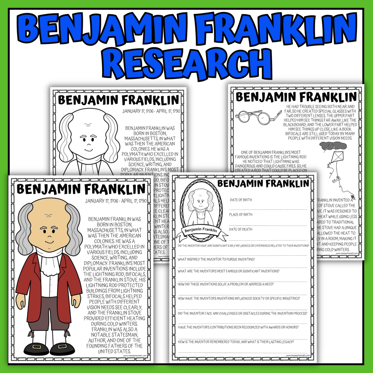 Benjamin Franklin Worksheets Printable Unit Study For Kids