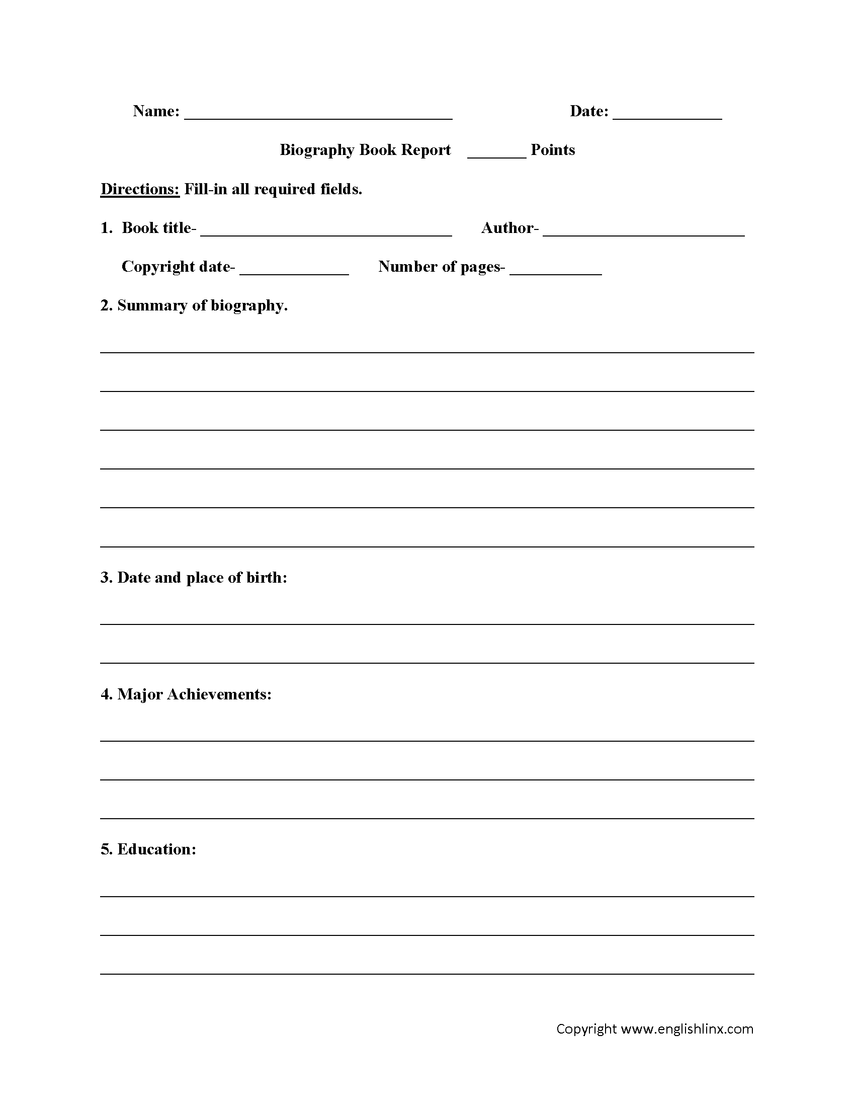 Book Report Worksheets Biography Book Report Worksheets Storyboard That Biography Worksheet Templates