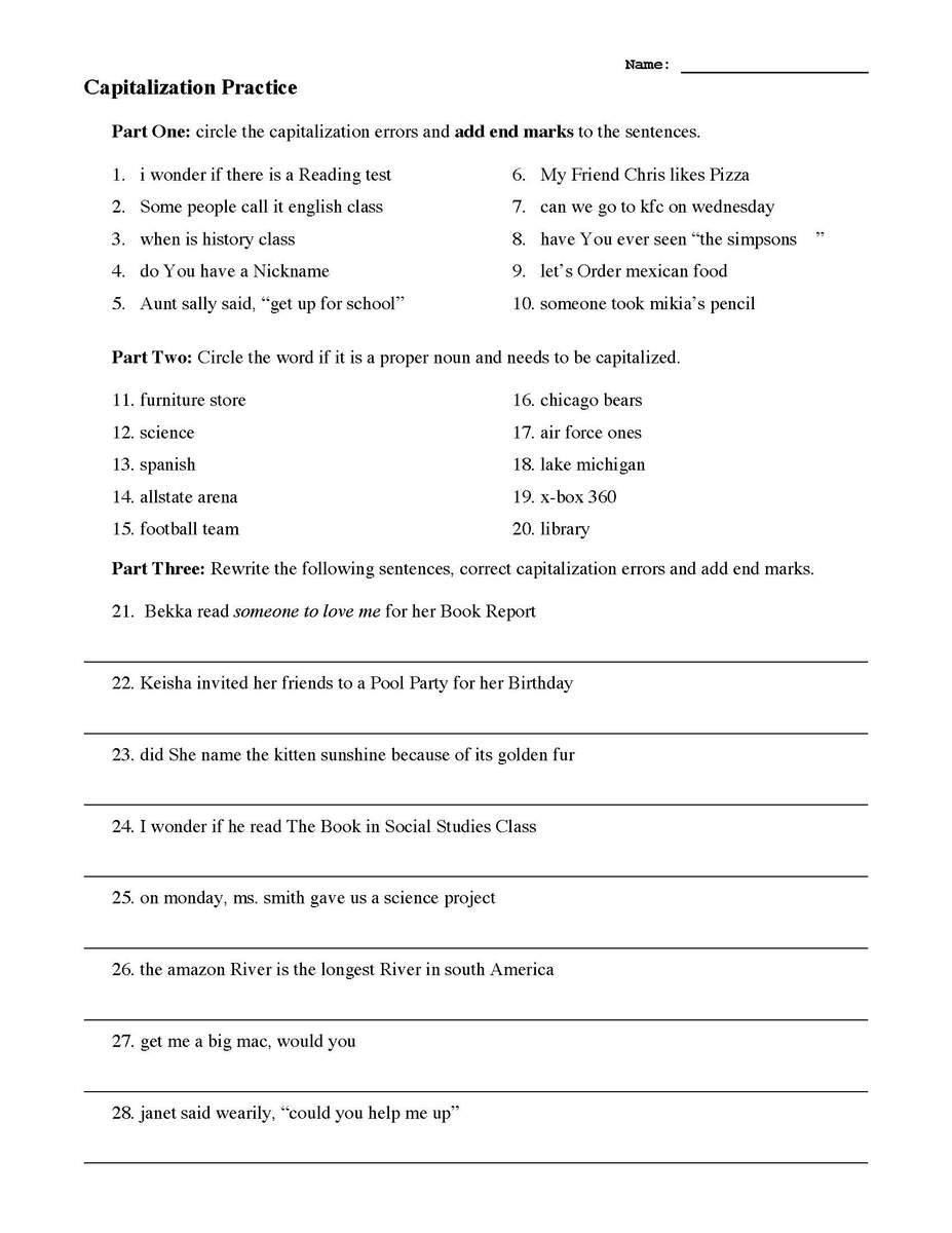 Capitalization Worksheets Lessons And Tests Language Arts Activities