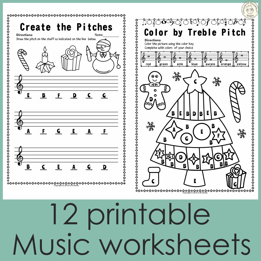 Christmas Treble Clef Note Reading Worksheets