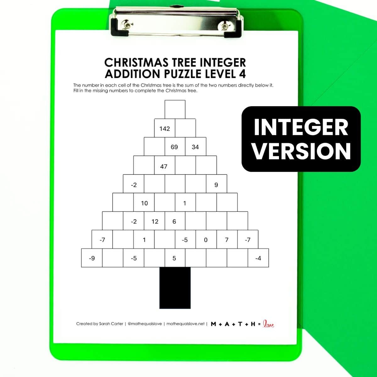 Christmas Tree Integer Addition Puzzles Math Love