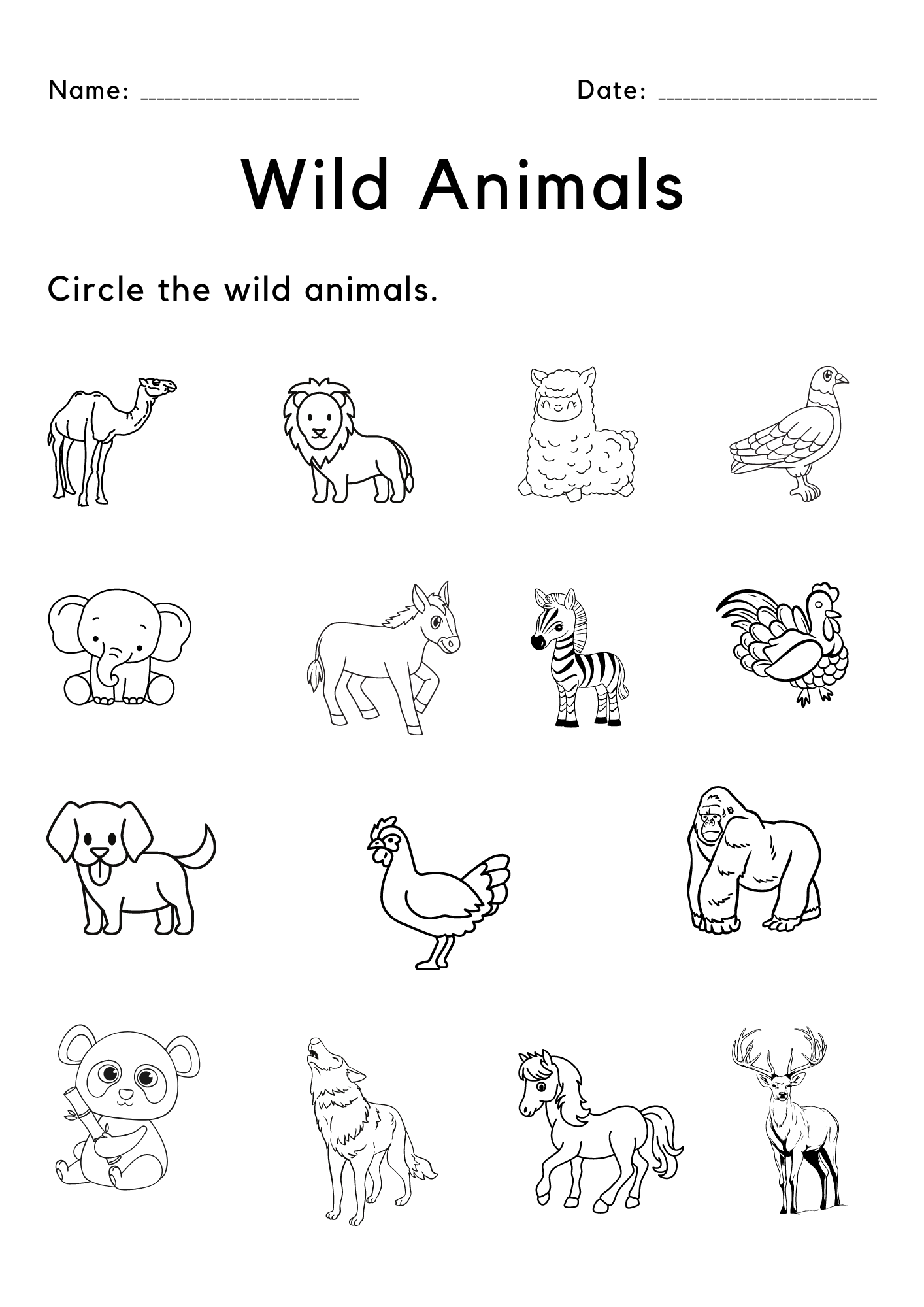 Circle The Wild Animals Worksheet Black And White Made By Teachers