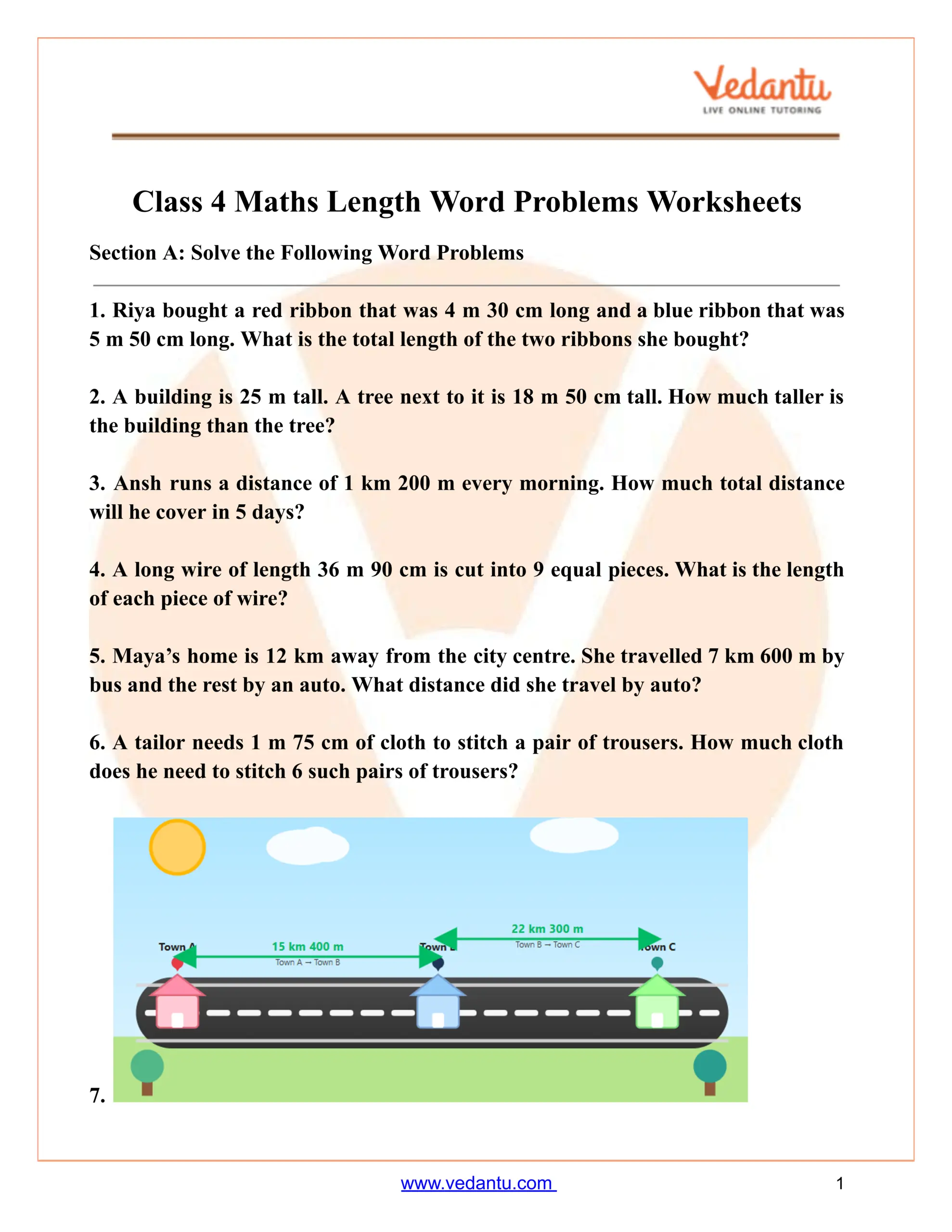 Class 4 Maths Length Word Problems Worksheet Free PDF 4th Grade Math Word Problems