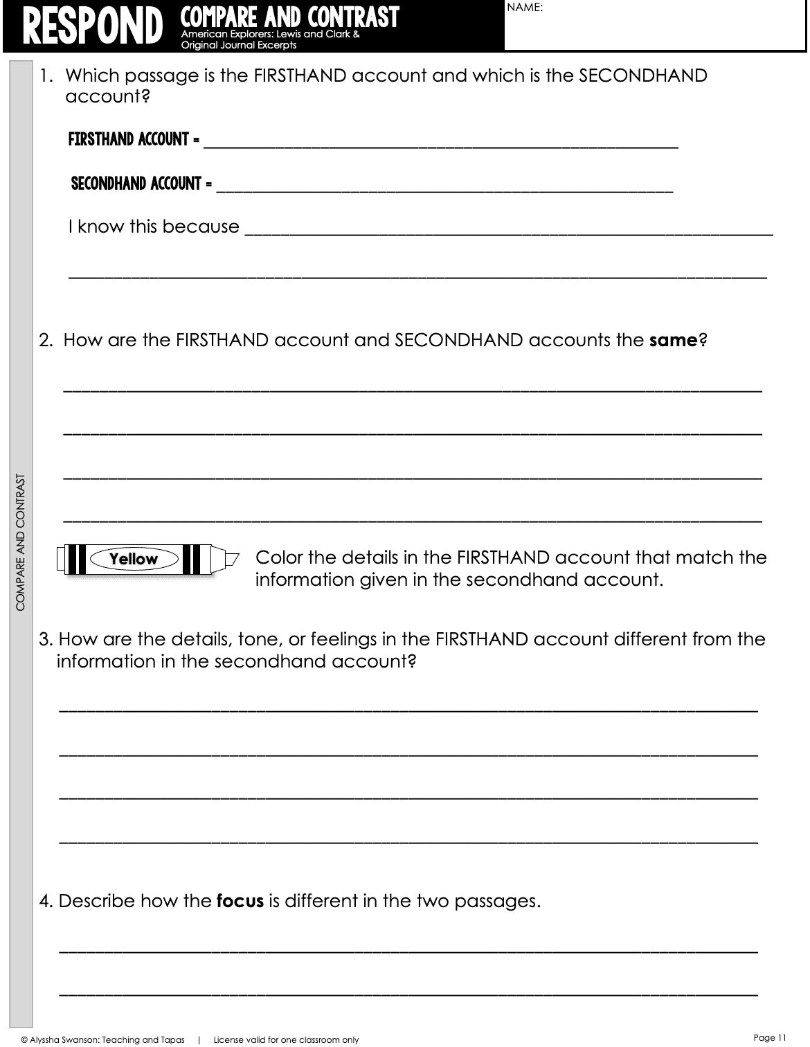 Close Reading Compare And Contrast Two Texts FREEBIE RI 4 6 And RI 5 6