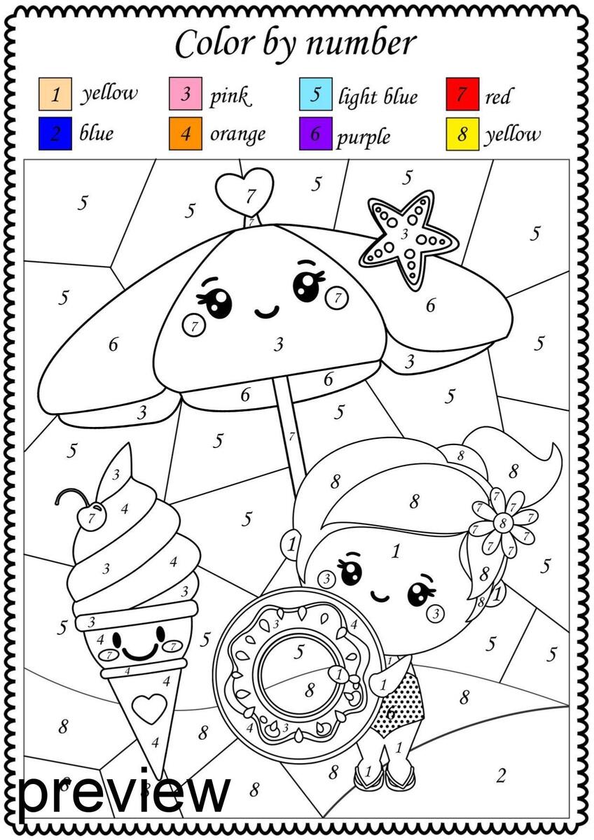 Color By Number Summer Printable Math Color By Code Worksheets For Kids Matching Numbers Activities For Kids Summer Coloring Sheets Etsy