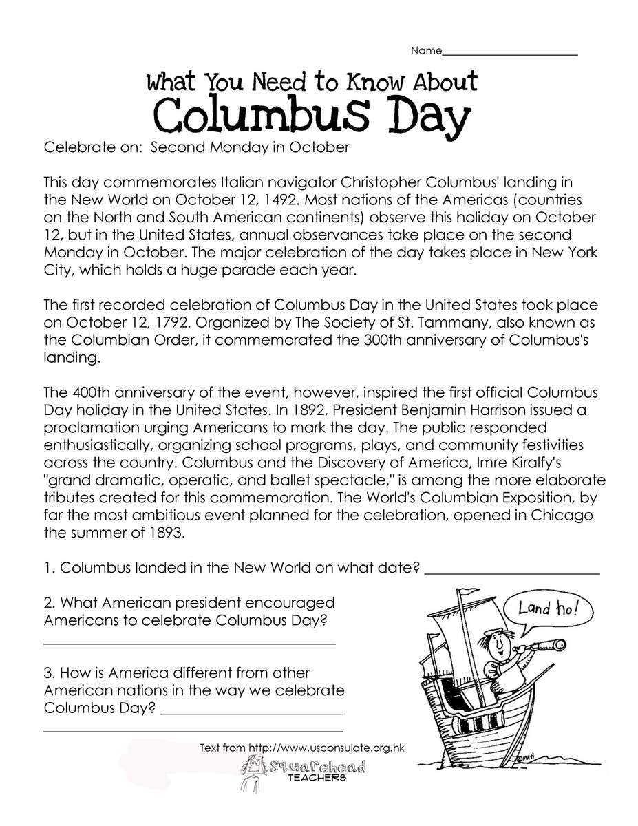 Columbus Day Free Worksheet Squarehead Teachers History Of Columbus Day Worksheet Pack Free Homeschool Deals