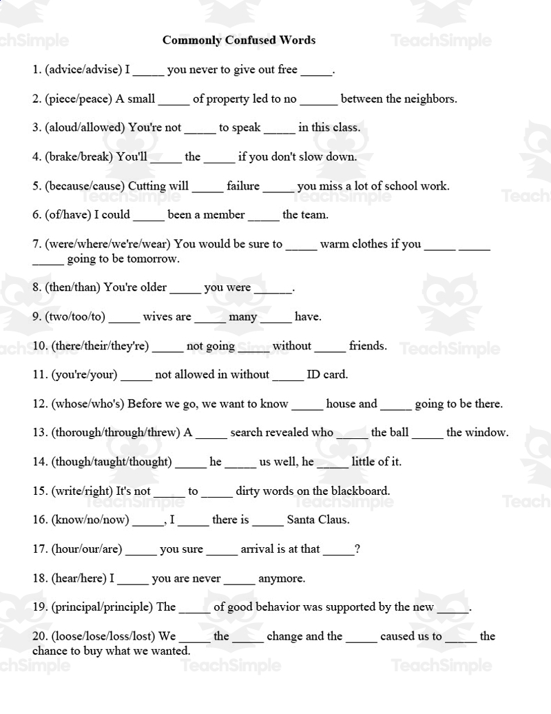Commonly Confused Words Worksheets 15 Worksheets Library Worksheets Library