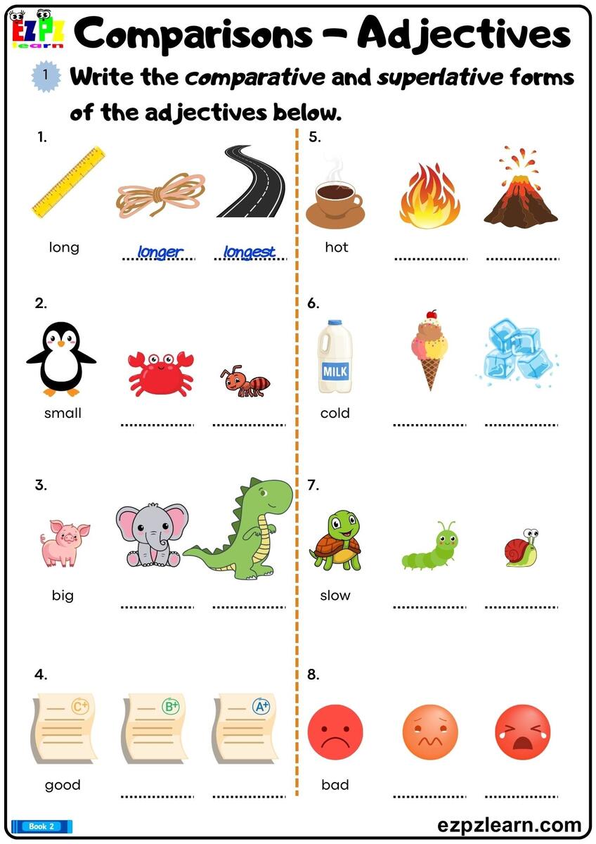 Comparative And Superlative Adjectives Write The Comparative And Superlative Forms Of The Adjectives Printable Grammar Worksheet PDF Ezpzlearn Comparative And Superlative Adjectives Finish The Sentences Using The Correct Comparative Forms Of The Adjectives Printable Grammar Worksheet PDF Ezpzlearn
