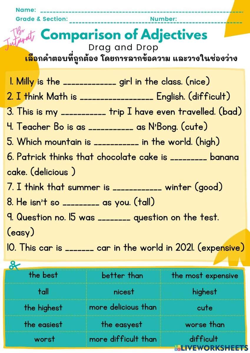 Comparison Of Adjectives Interactive Worksheet For Grade 6 Live Worksheets Library