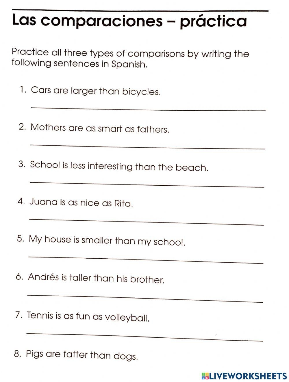 Comparisons In Spanish Online Exercise For Worksheets Library