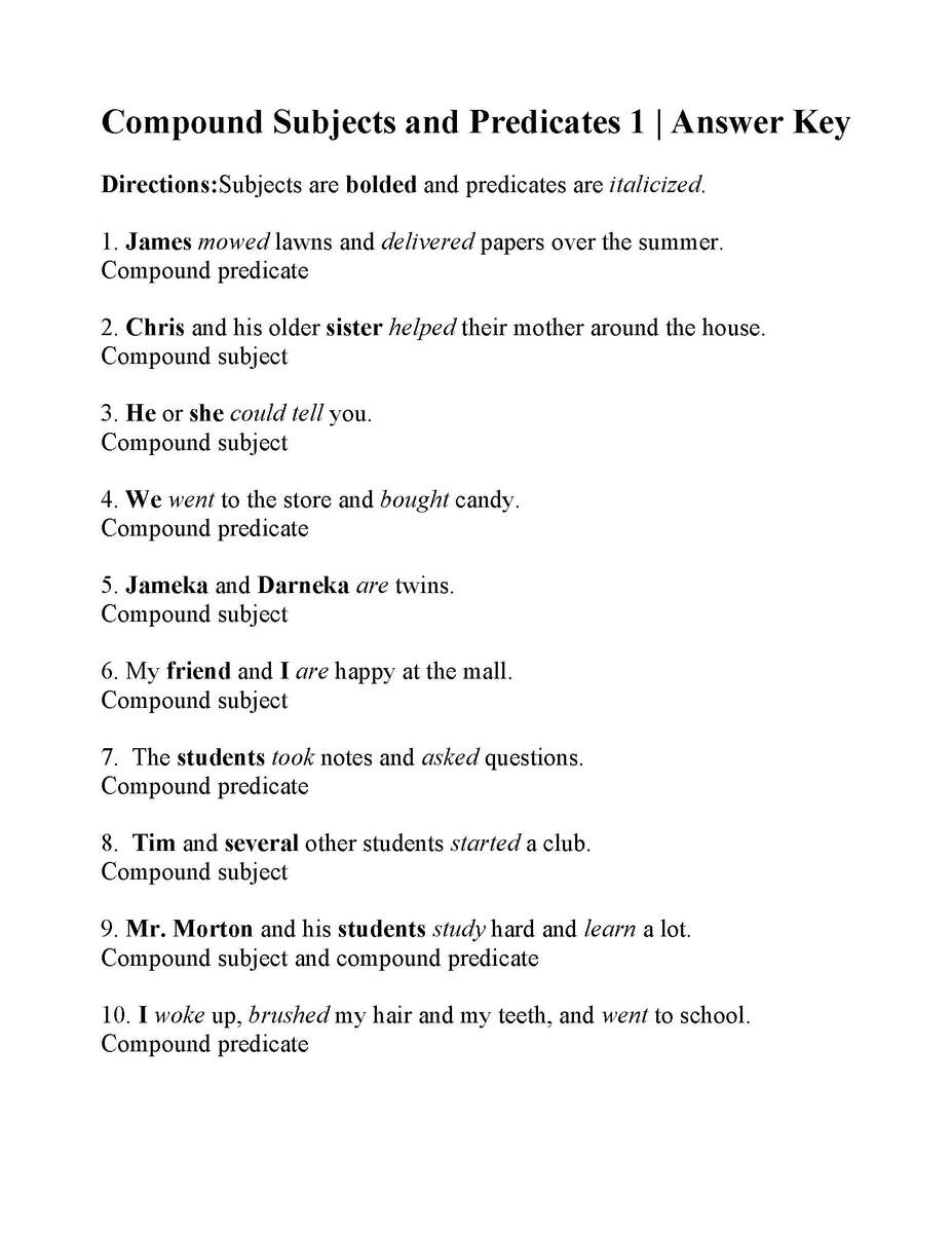 Compound Subjects And Predicates Worksheet Sentence Structure Activity Compound Subjects And Predicates Worksheet Sentence Structure Activity