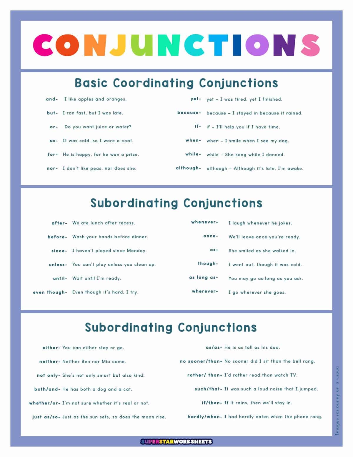 Conjunctions Worksheets Superstar Worksheets