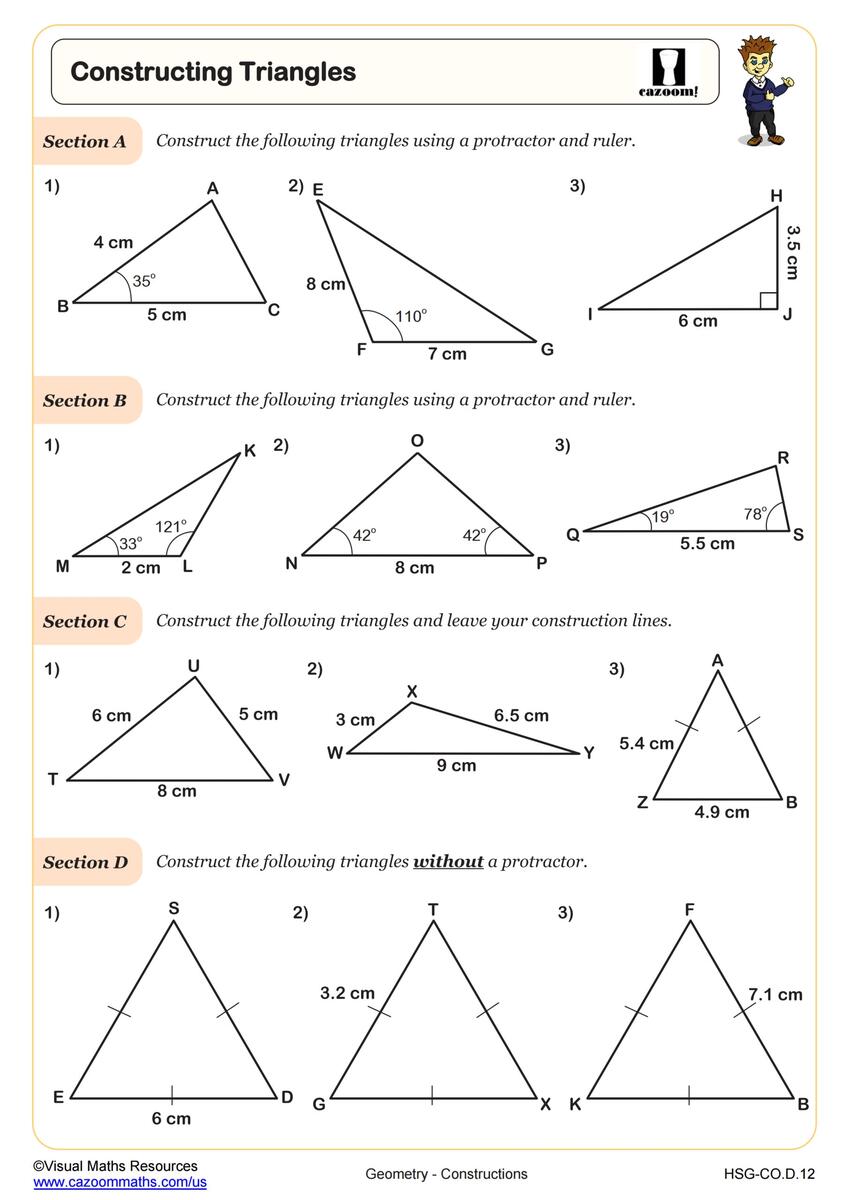 Constructing Triangles Worksheet PDF Printable Geometry Worksheet Cazoom Math Constructing Triangles Worksheet PDF Printable Geometry Worksheet Cazoom Math