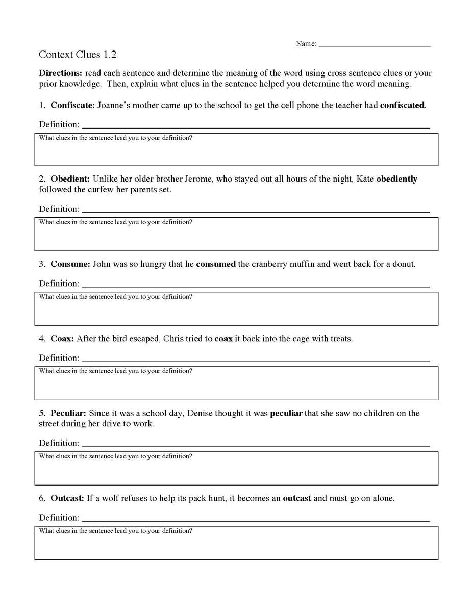 Context Clues Worksheets Ereading Worksheets