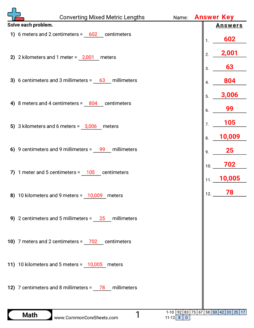 Converting Mixed Metric Lengths Worksheet Download