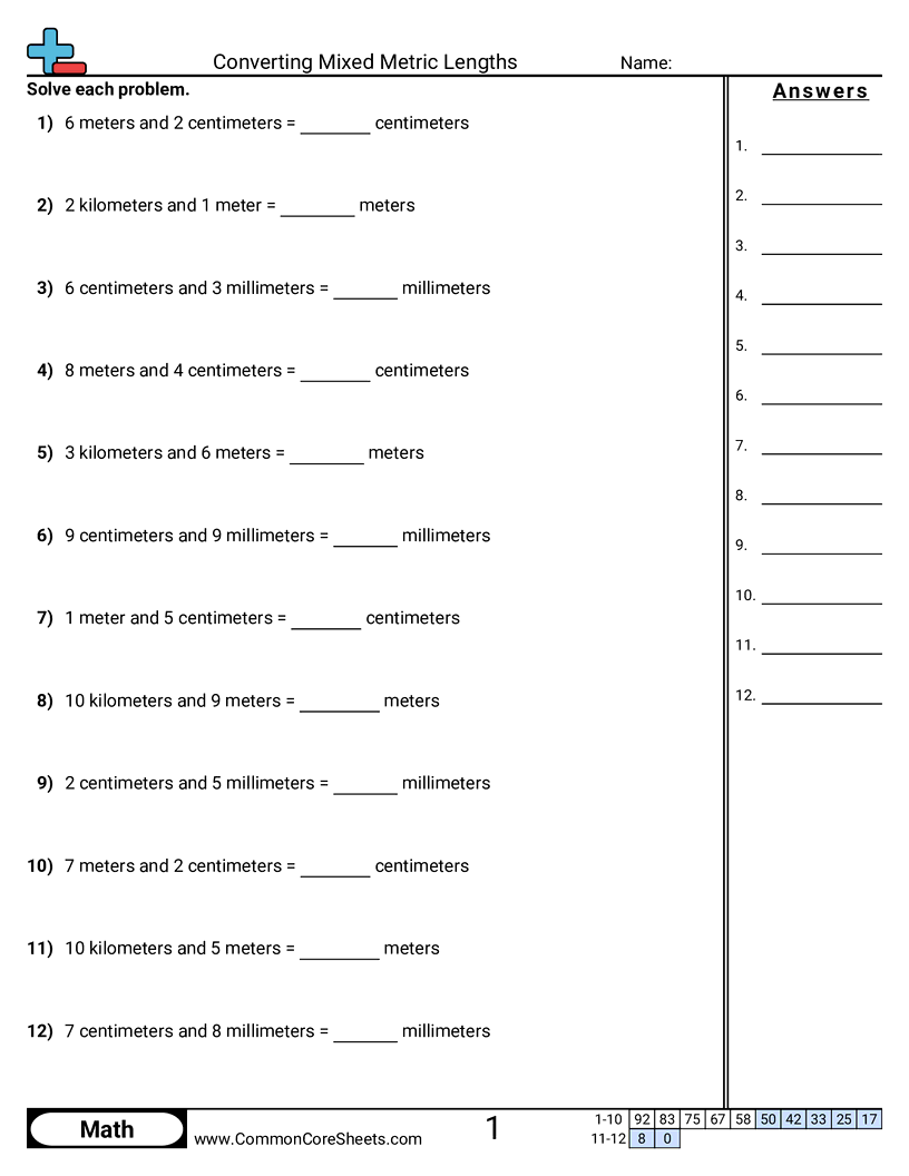 Converting Mixed Metric Lengths Worksheet Download