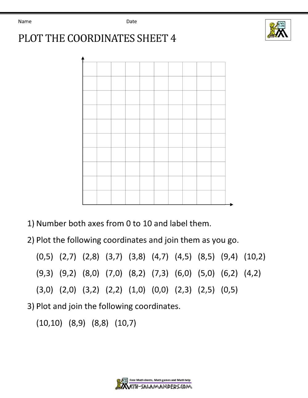 Coordinate Worksheets Coordinate Worksheets