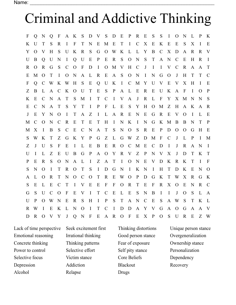 Criminal And Addictive Thinking Word Search WordMint Criminal And Addictive Thinking Word Search WordMint