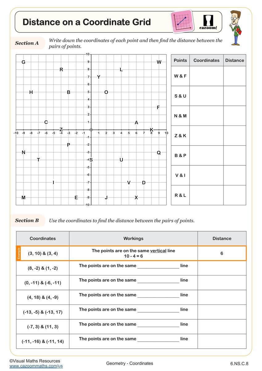 Distance On A Coordinate Grid Worksheet Fun And Engaging 6th Grade Geometry Worksheet Cazoom Math