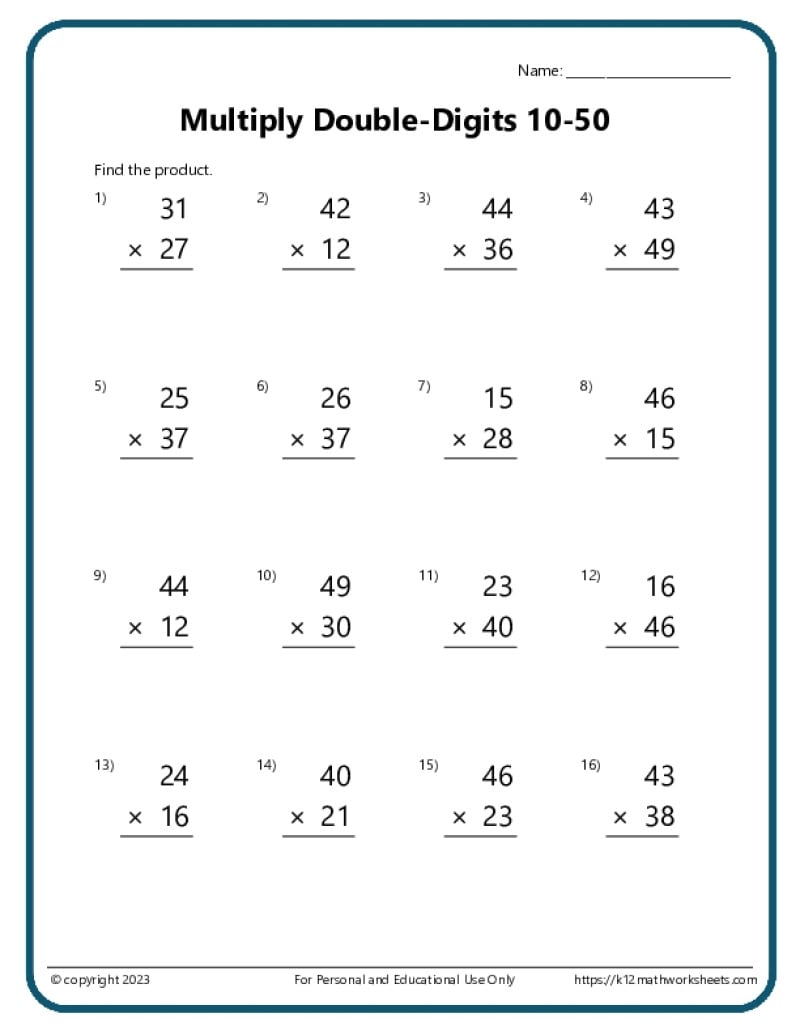 Free 2 Digit By 2 Digit Multiplication Worksheets Teach Prints