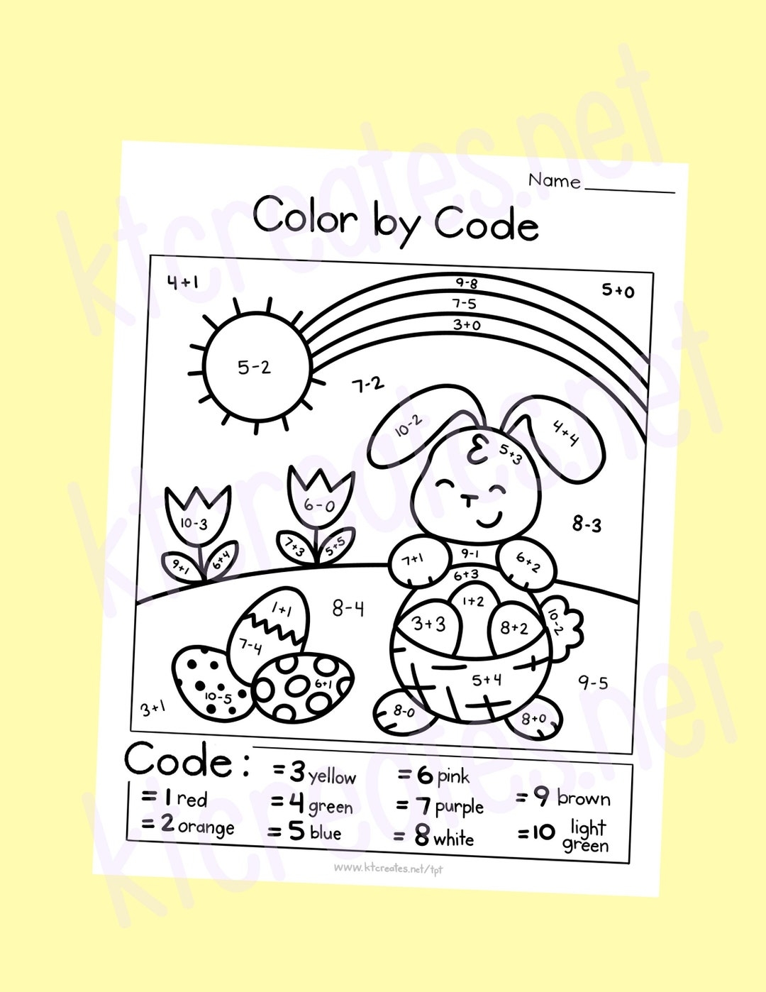 Easter Spring Color By Code Simple Math Etsy