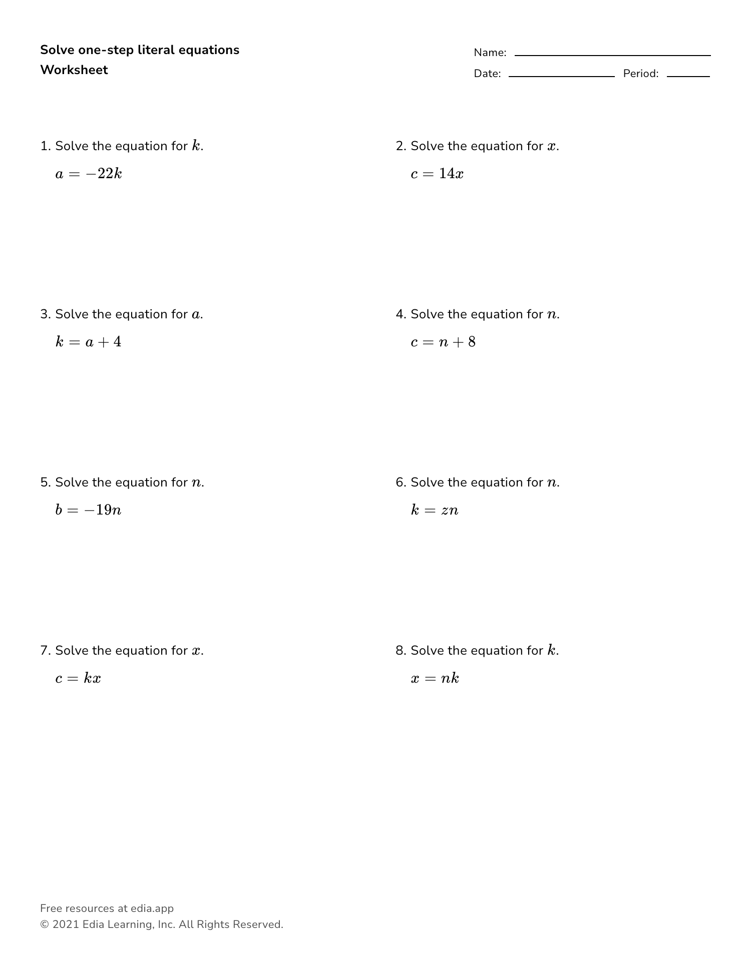 Edia AI Platform For Student Outcomes Solving Linear Equations D Worksheet PDF Printable Algebra Worksheet Cazoom Math