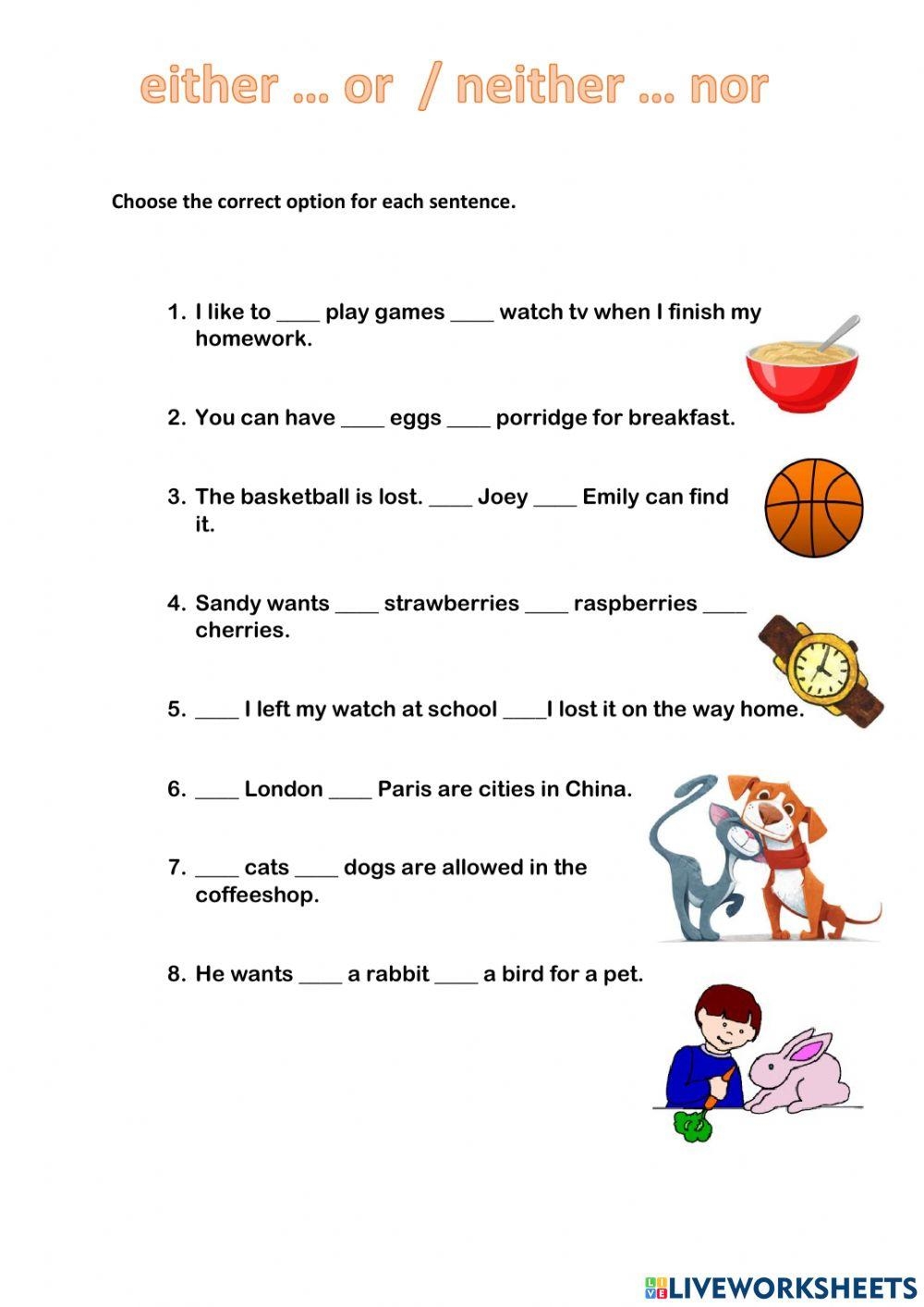 Either Or Neither Nor Worksheet Worksheets Library