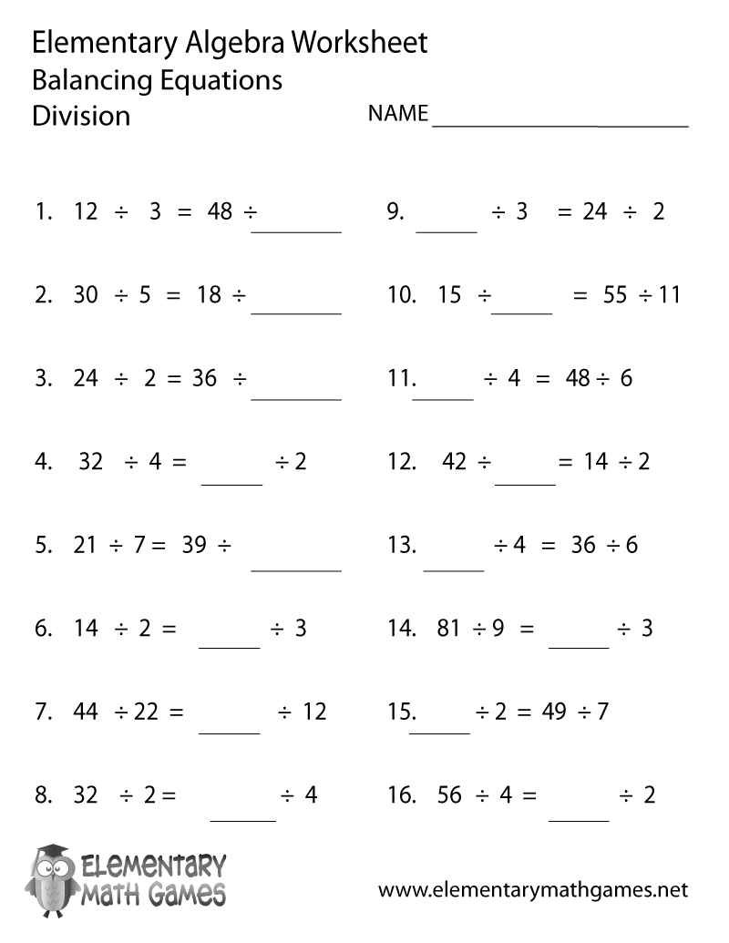 Elementary Algebra Division Worksheet Algebra Worksheets K12 Math Worksheets
