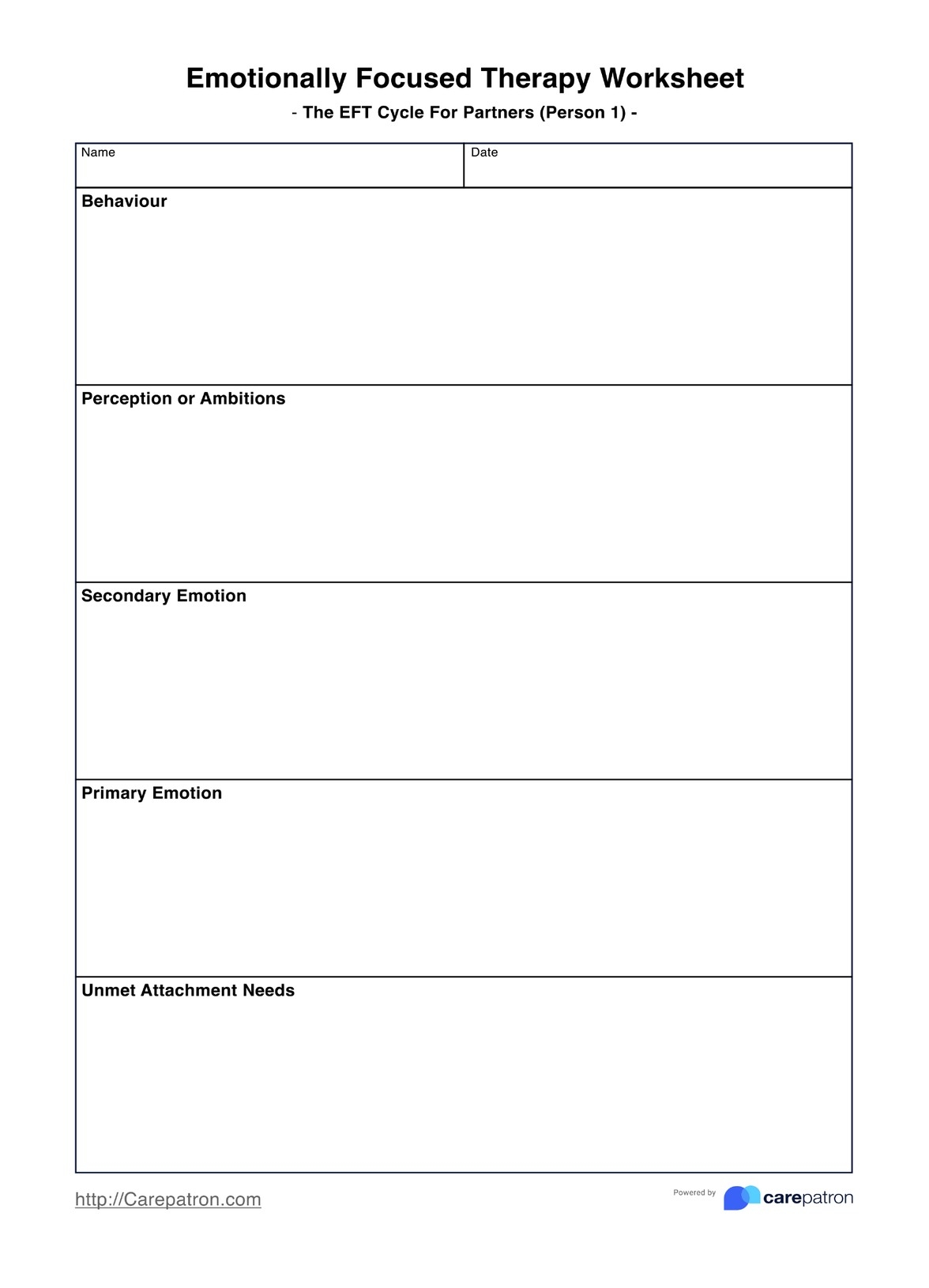 Emotionally Focused Therapy Worksheets