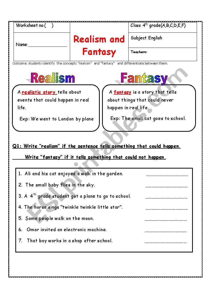English Worksheets Realism Fantasy Worksheets Library 36 Real Or Make Believe Ideas Make Believe Believe Real