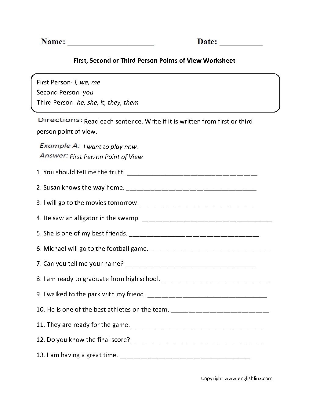 Englishlinx Point Of View Worksheets