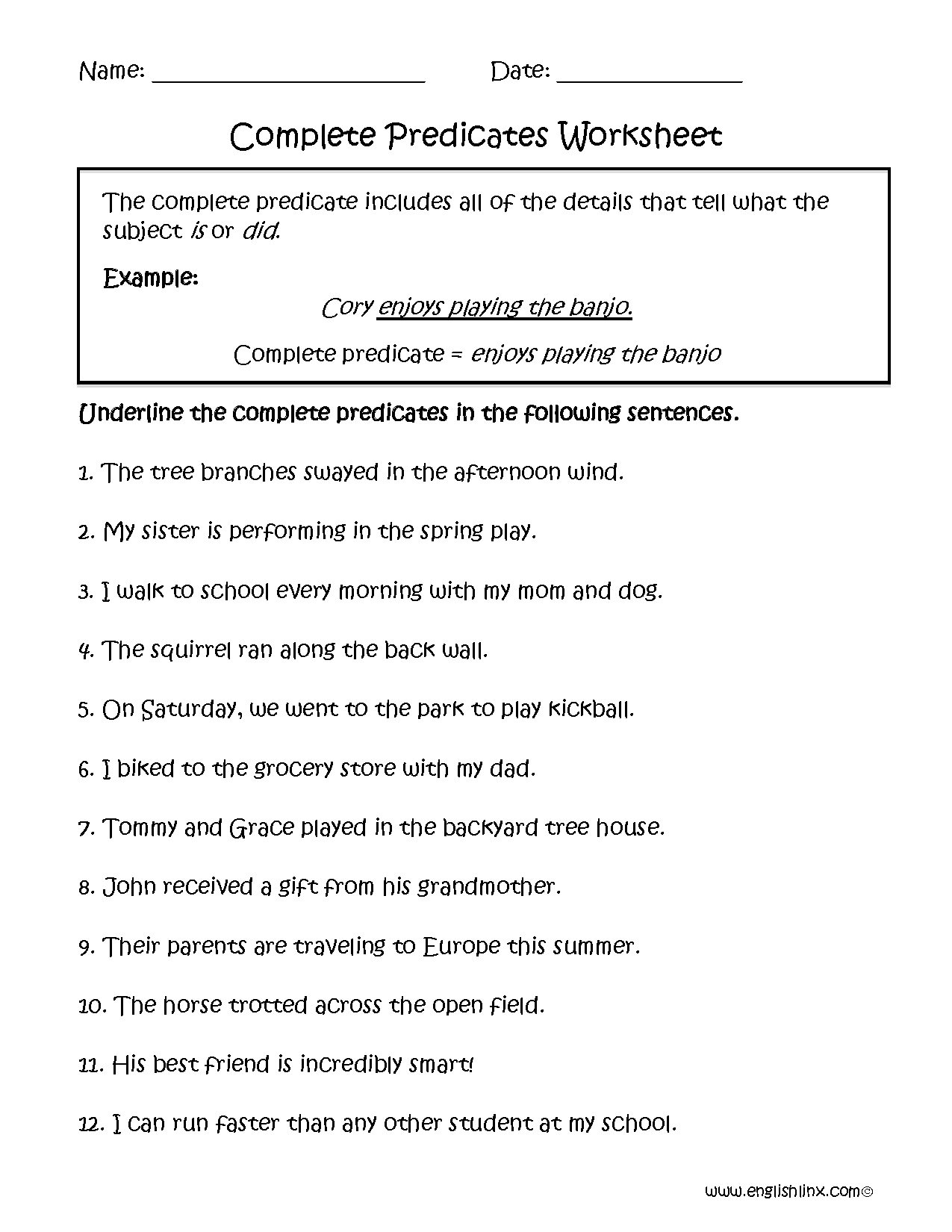 Englishlinx Subject And Predicate Worksheets Englishlinx Subject And Predicate Worksheets