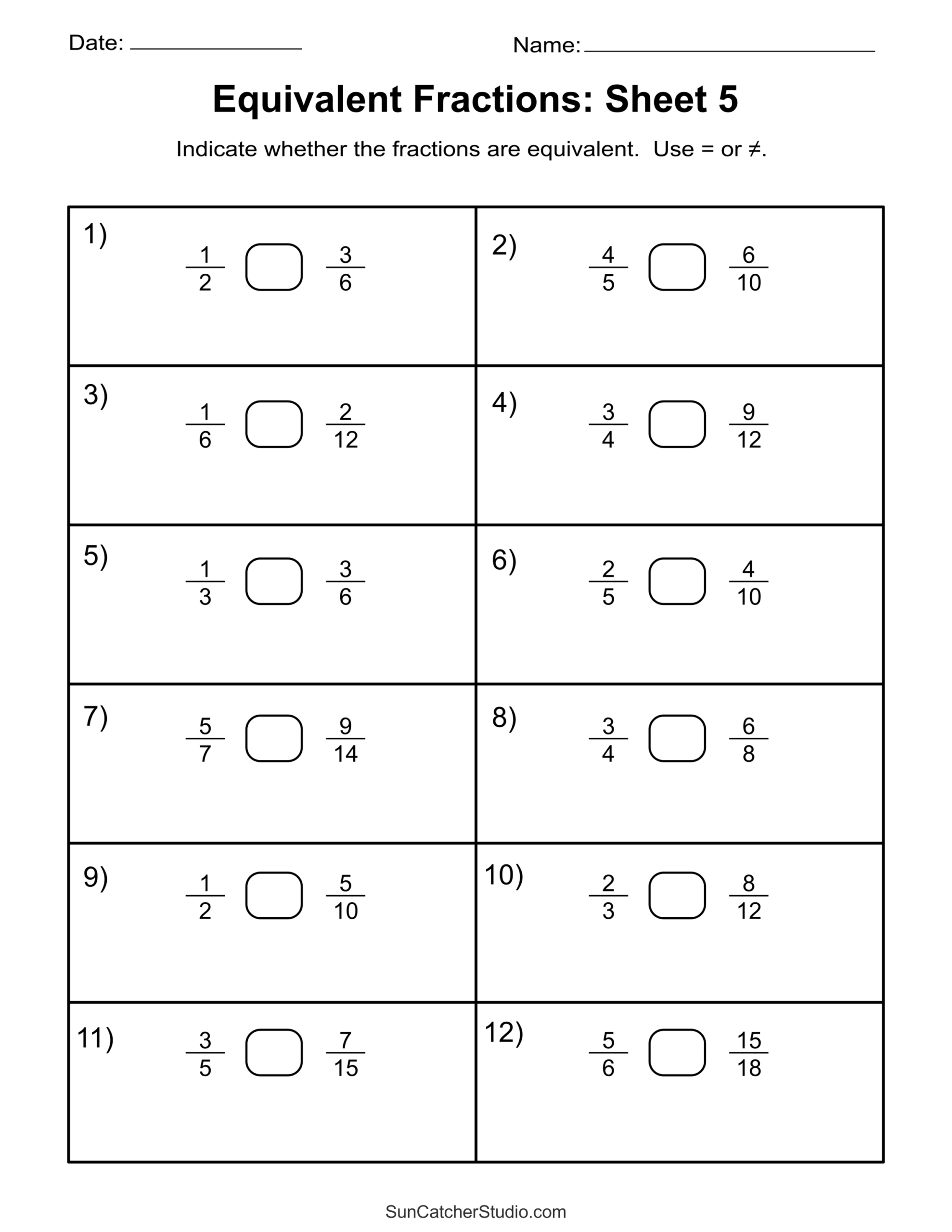 Finding Equivalent Fractions Worksheet Download