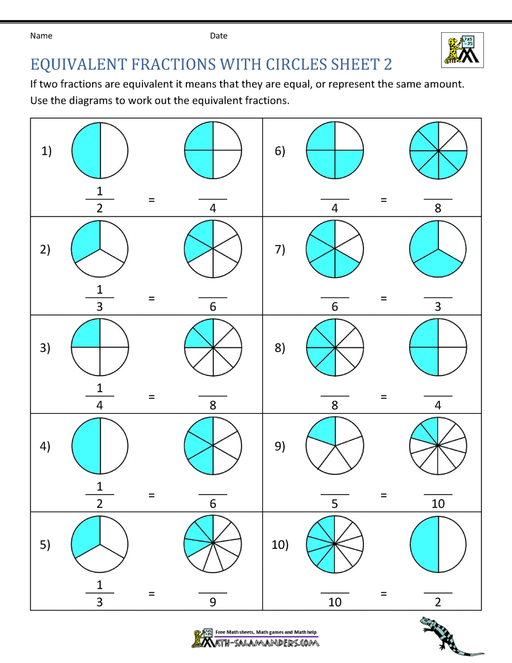 Equivalent Fractions Worksheet
