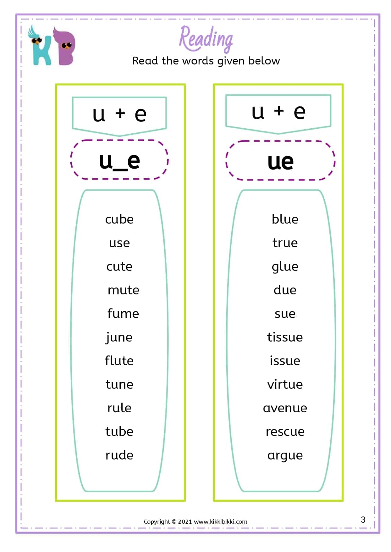 Ew Ue Words Printable