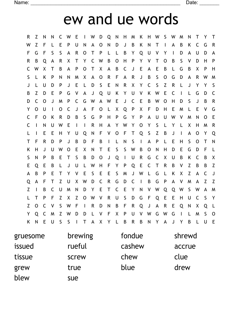 Ew Ue Words Printable