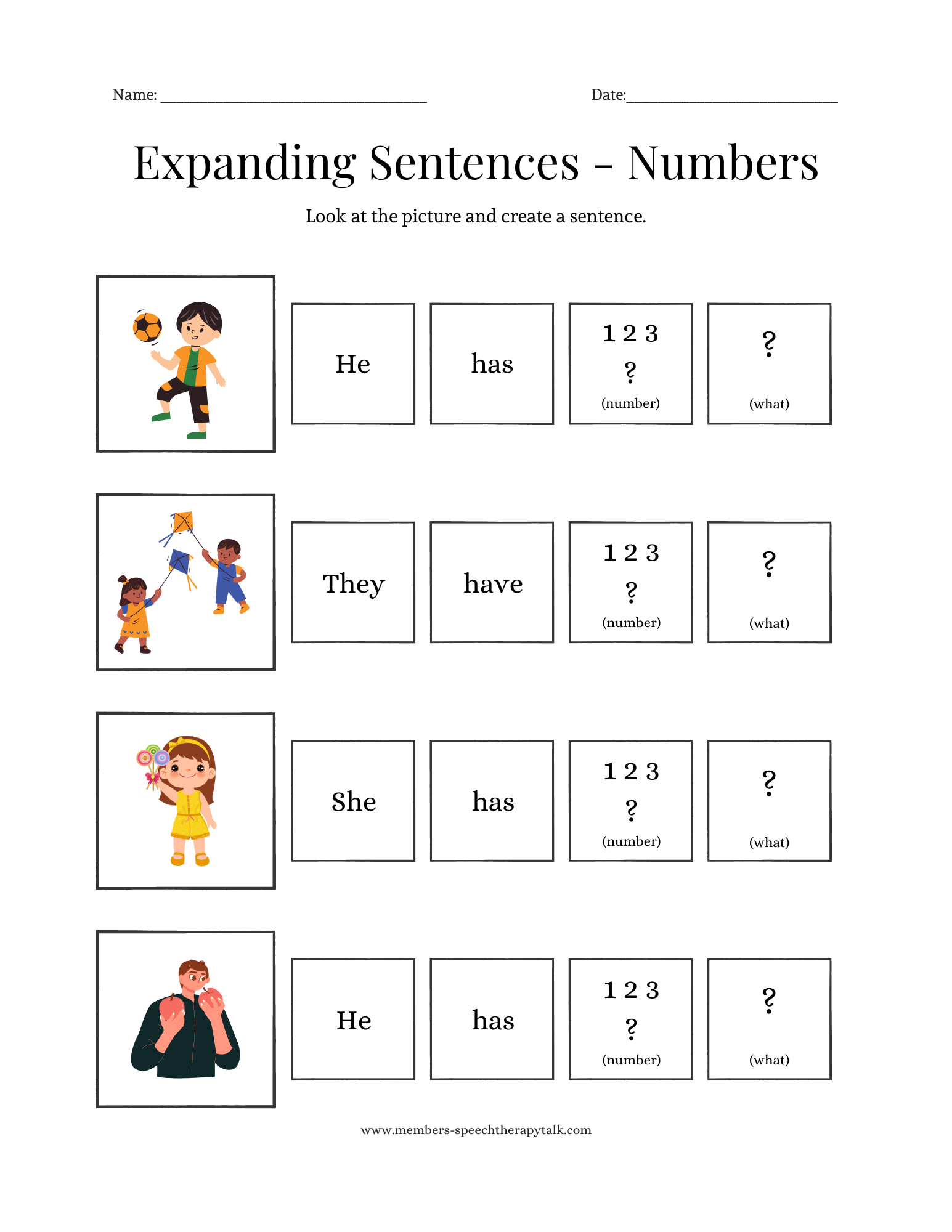 Expanding Phrases Missing Numbers Objects Speech Therapy Talk Membership