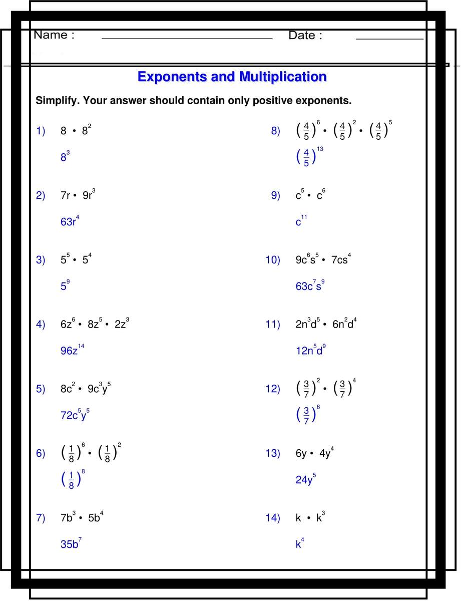 Free Exponents Worksheets