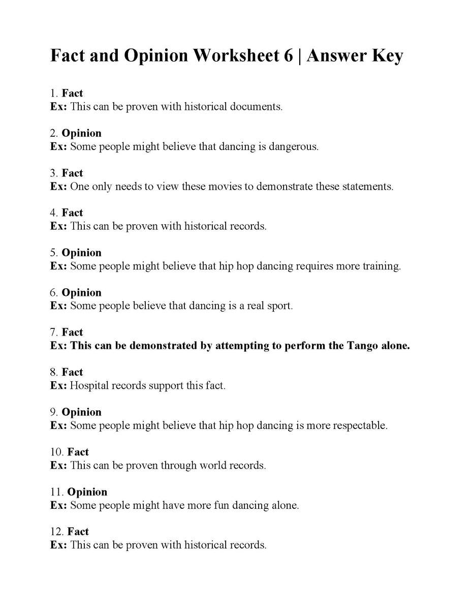 Fact And Opinion Worksheet 6 Reading Activity Worksheets Library