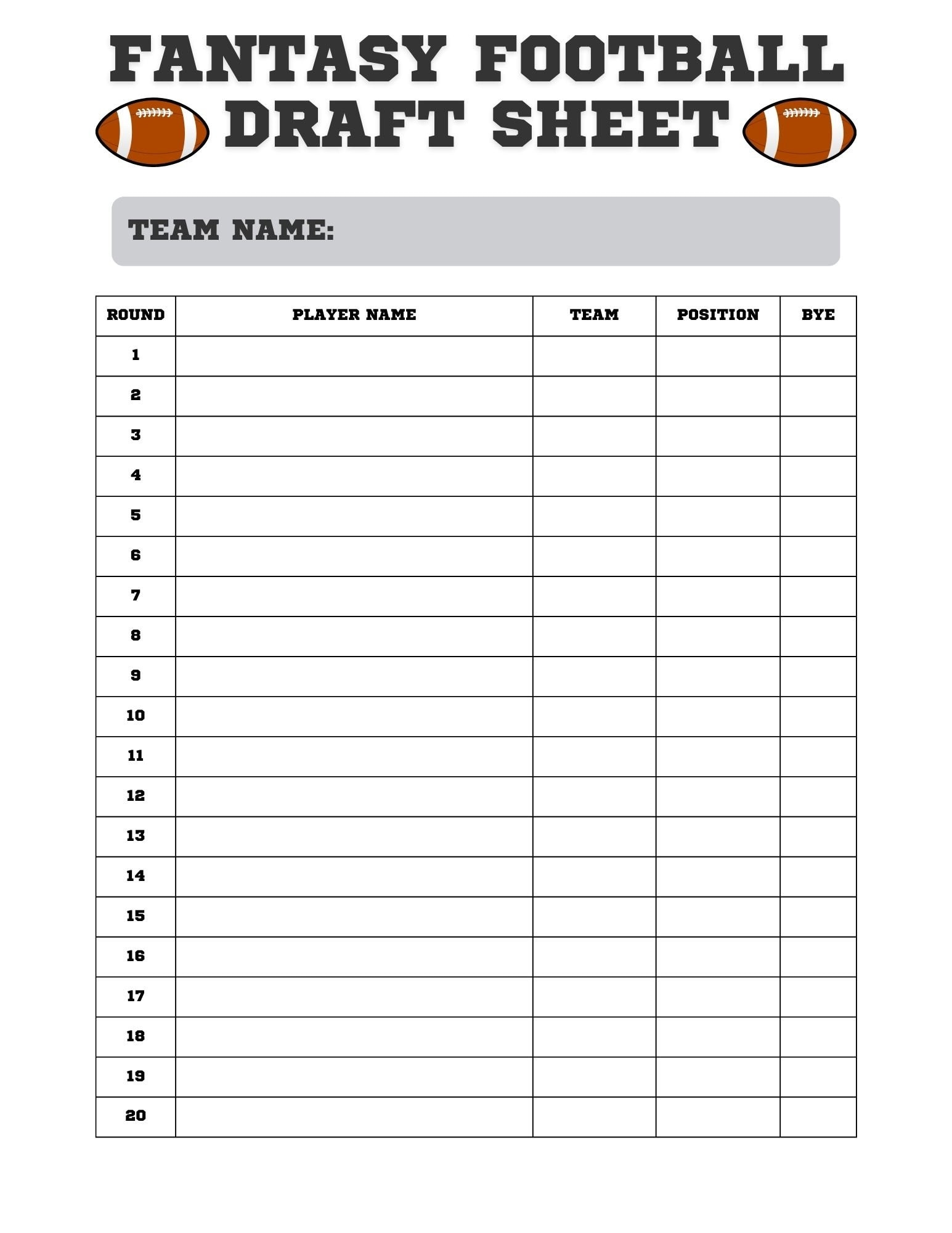 Fantasy Football Draft Kit Printable Roster Cheat Sheet Digital Download US Letter A4 A5 Ipad Template Etsy Israel
