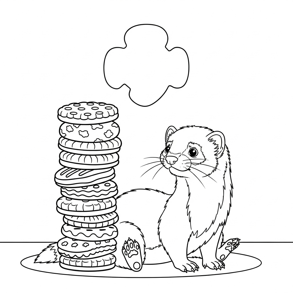Ferret S Cookie Delight Coloring App How To Draw Worksheets For The Young Artist Printable How To Draw A Ferret Worksheet