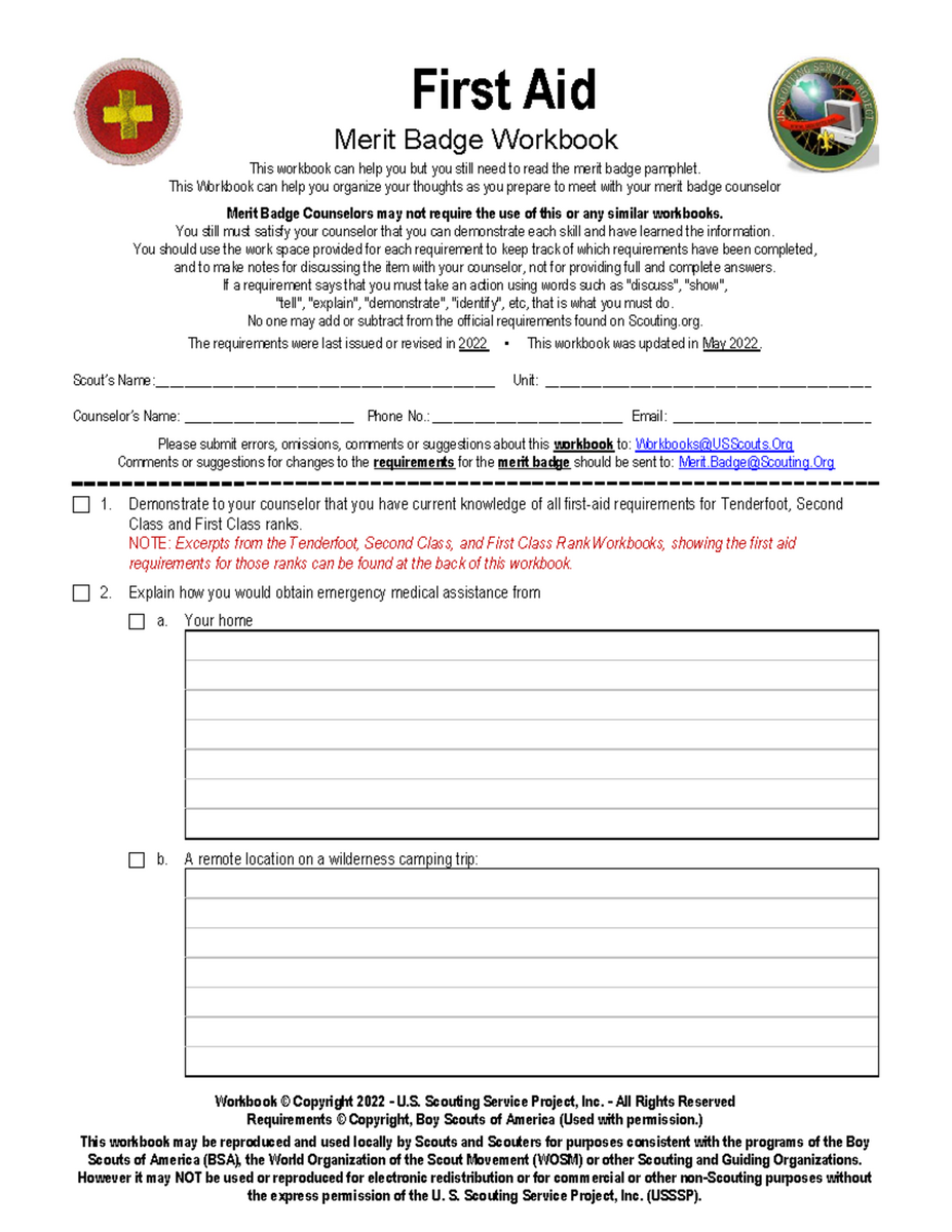 First Aid Merit Badge Workbook Essential Skills And Requirements Studocu