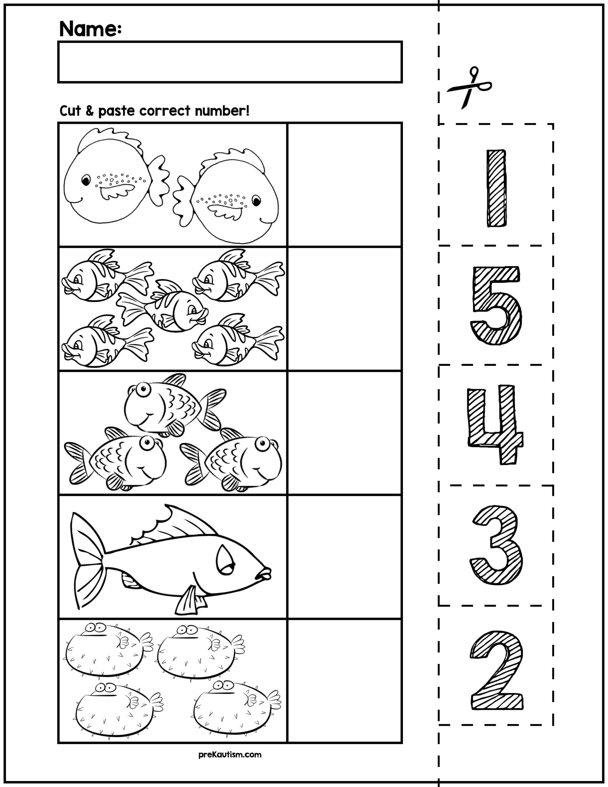 Fish Cut Match Worksheets Numbers 1 5 By PreKautism TPT
