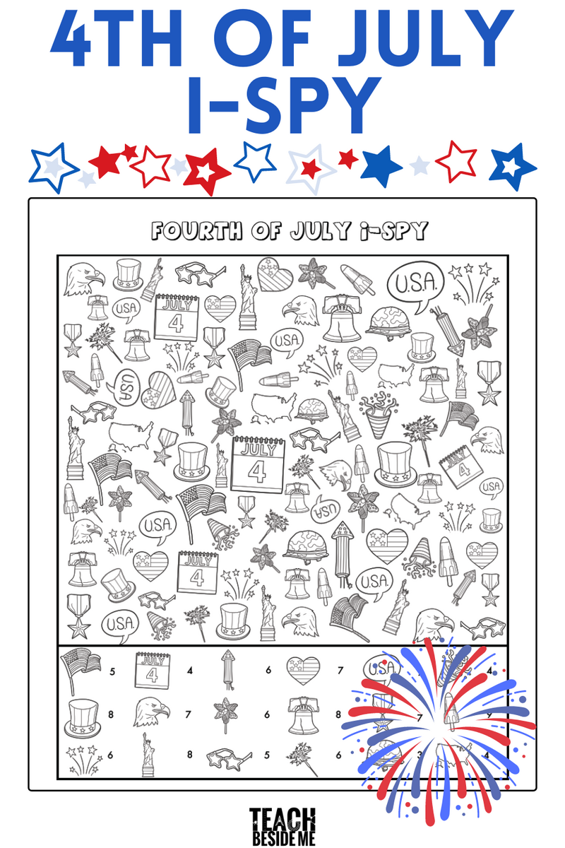 Fourth Of July I Spy Coloring Printable Teach Beside Me Fourth Of July Worksheets Free Printables Superstar Worksheets